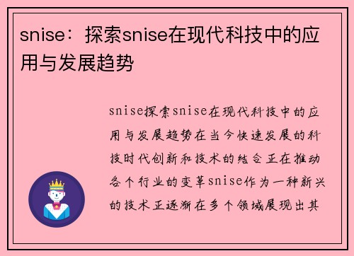 snise：探索snise在现代科技中的应用与发展趋势